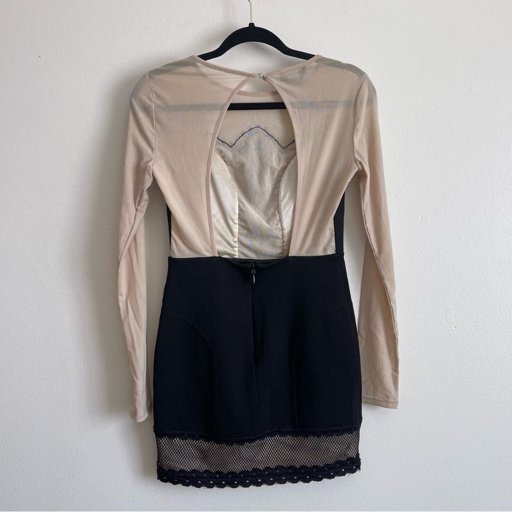 Bebe mini dress black lace nude sheer long sleeves women’s size small - Picture 8 of 14